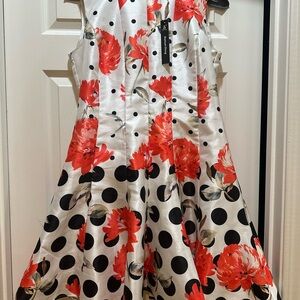 Samuel Dong Floral Polka Dot Fit & Flare Dress M